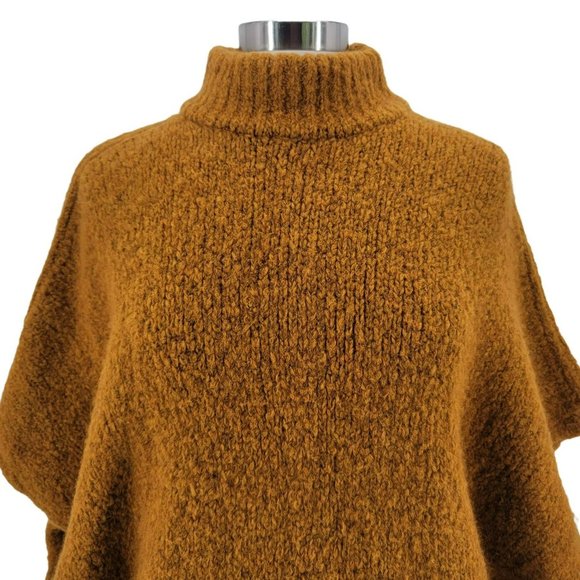 Sita Murt/ Knit Poncho Mustard Yellow Thick Chunky Sweater Womens OS - Picture 2 of 8